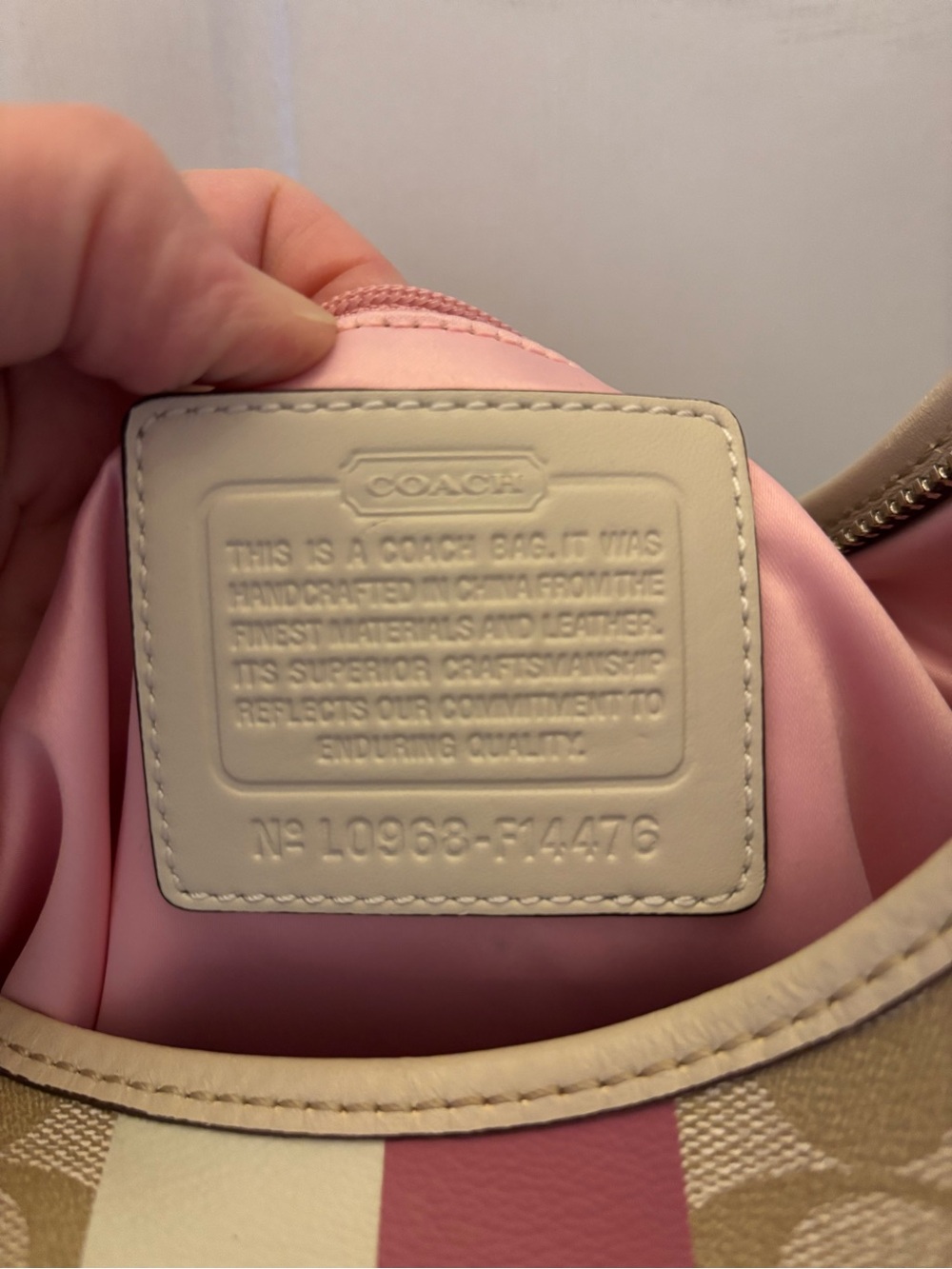 Coach Chalk Canvas Shoulder/Crossbody Bag with Pink Stripe - Picture 7 of 7